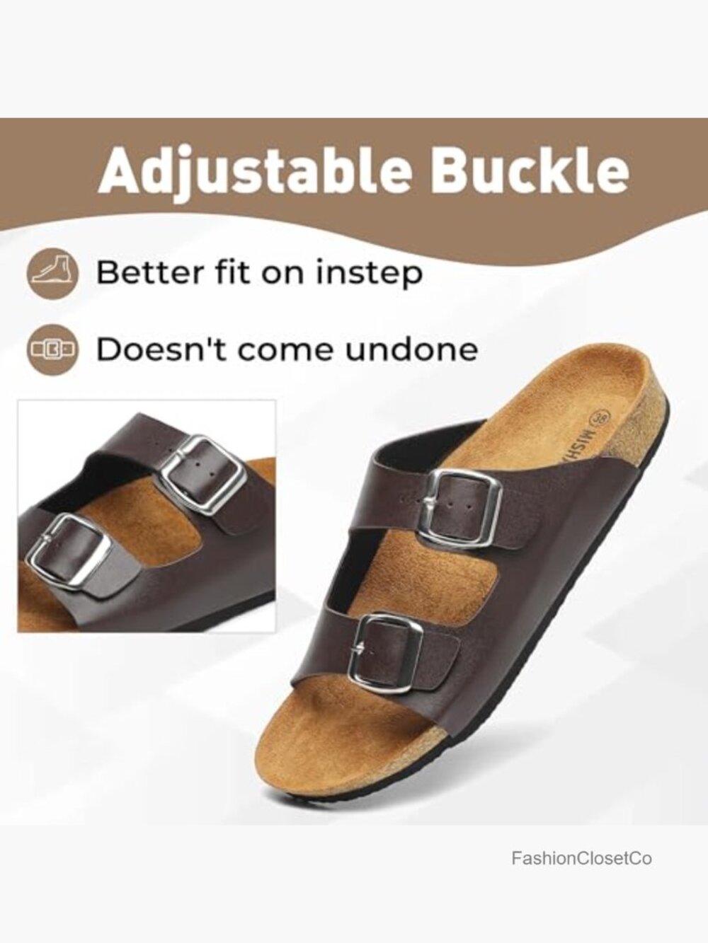 Comfortable Open Toe Double Buckle Flats Slides Sandals - Picture 4 of 7